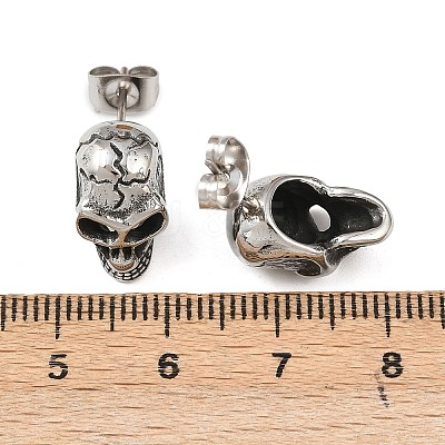 304 Stainless Steel Skull Stud Earrings EJEW-C163-01AS-1