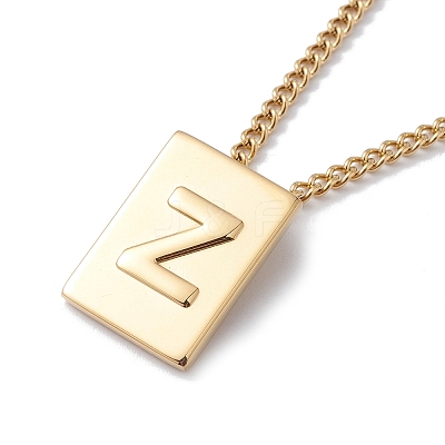 Stainless Steel Initial Letter Rectangle Pendant Necklace for Men Women LS-NJEW-E090-01G-26-1