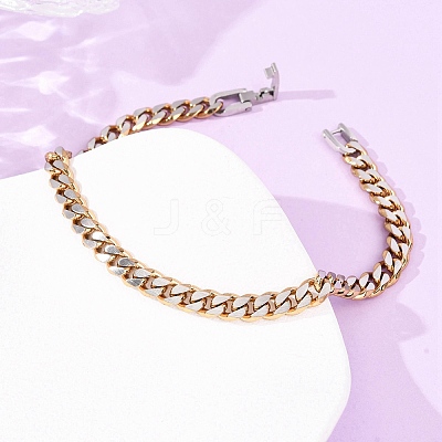 304 Stainless Steel Cuban Link
Chain Bracelets for Women BJEW-F527-05G-1