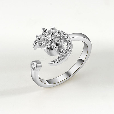 Brass Micro Pave Cubic Zirconia Rotating Cuff Rings for Women FS-WG7CCCF-04-1