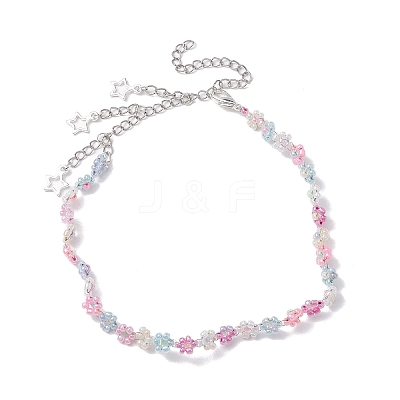 Flower Glass Seed Beads Beaded Necklaces NJEW-JN04820-1