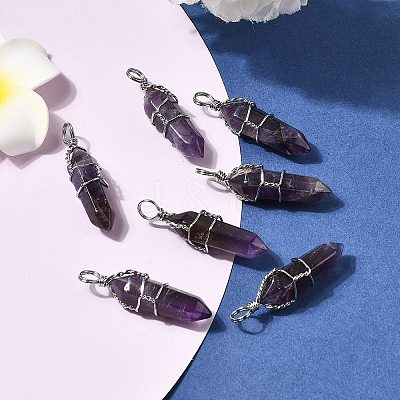 Natural Amethyst Double Terminated Pointed Pendants G-J062-02P-1