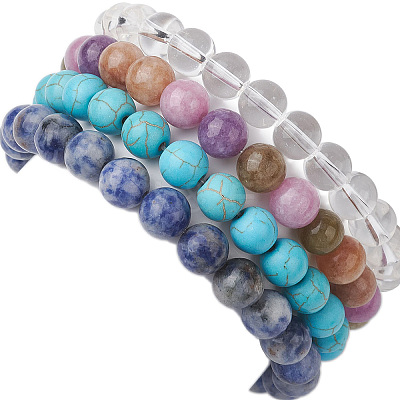 4Pcs Constellation 8mm Round Natural White Jade & Blue Spot Jasper BJEW-JB10631-1