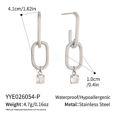 304 Stainless Steel Cubic Zirconia Stud Dangle Earrings Women MN6209-2-1