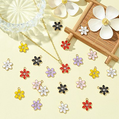 30Pcs 6 Colors Flower Alloy Enamel Pendants ENAM-CJ0006-22-1