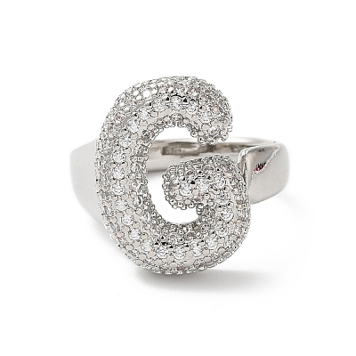 Letter Brass Micro Pave Clear Cubic Zirconia Open Cuff Ring for Women RJEW-N046-03G-P-1