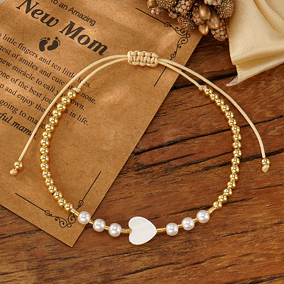 Handmade Brass & Imitation Pearl Round Beaded Bracelets YH5085-2-1