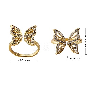 Butterfly Clear Cubic Zirconia Cuff Ring RJEW-SZ0001-13-1
