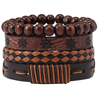 4Pcs 4 Styles PU Imitation Leather Braided Bracelets Sets BJEW-CL0001-13B-1