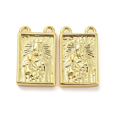 Rack Plating Brass Rectangle Charms with 2 Loops KK-Q804-28G-1