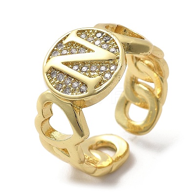 Brass Micro Pave Clear Cubic Zirconia Open Cuff Rings for Women RJEW-K289-02G-N-1