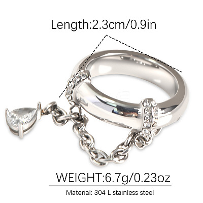 304 Stainless Steel Micro Pave Clear Cubic Zirconia Finger Rings FS-WGB0E10-05-1