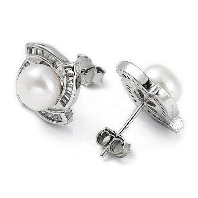 Anti-Tarnish Rhodium Plated 925 Sterling Silver Micro Pave Cubic Zirconia Vortex Stud Earrings for Women EJEW-F318-04P-1