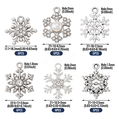 36Pcs 6 Styles Alloy Rhinestone Pendants FIND-TA0010-05-1