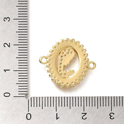 Rack Plating Brass Clear Cubic Zirconia Religion Virgin Mary Oval Connector Charms X-KK-M298-03G-1
