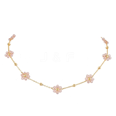 Flower Glass Beads Necklace NJEW-JN04937-1