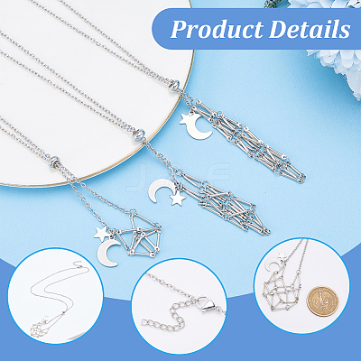 6Pcs 3 Styles 304 Stainless Steel Empty Macrame Pouch Star Moon Pendant Cable Chain Necklace Making NJEW-SC0001-87-1