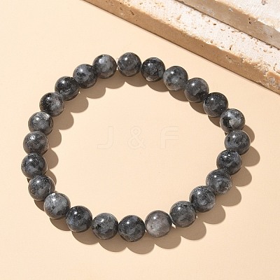 Natural Larvikite Bead Stretch Bracelets X-BJEW-K212-B-046-1