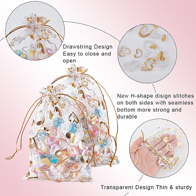 80Pcs 2 Styles Heart Printed Organza Bags OP-BBC0001-04D-1
