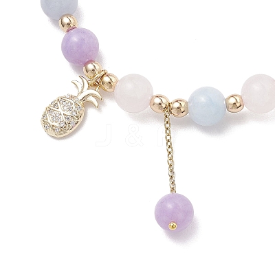 Natural Aquamarine & Rose Quartz & Amethyst Round Beaded Bracelets BJEW-JB11933-03-1
