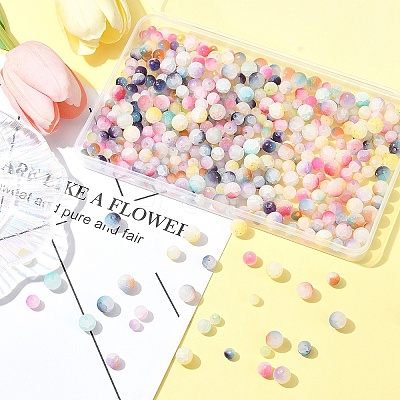 450Pcs Frosted Baking Paint Crackle Glass Beads with Glitter Powder DGLA-FS0001-11-1