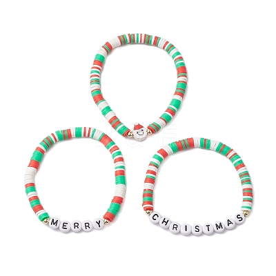 3Pcs 3 Styles Handmade Polymer Clay Beaded Stretch Bracelet Sets BJEW-JB10806-1
