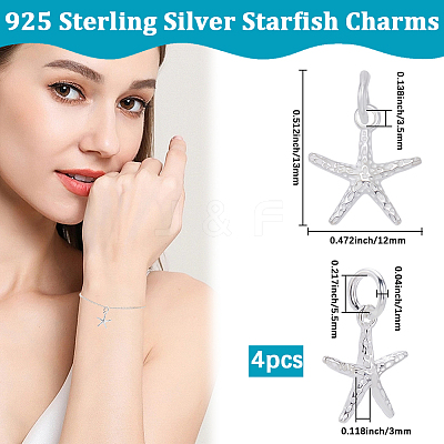 4Pcs 925 Sterling Silver Starfish Charms STER-BBC0008-39-1