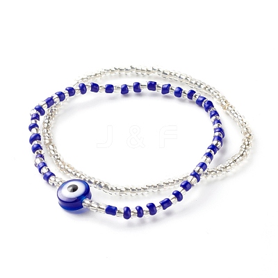 Evil Eye Resin Beads Bracelets Set for Women Girl BJEW-JB06747-01-1