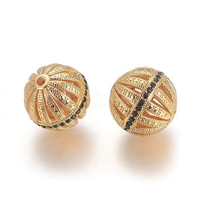 Brass Micro Pave Black Cubic Zirconia Beads ZIRC-I035-06G-1