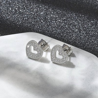 304 Stainless Steel Micro Pave Clear Cubic Zirconia Stud Earrings STAS-Z107-01P-04-1