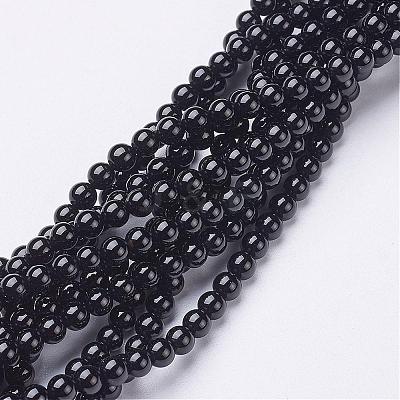 Natural Black Onyx Round Beads Strands GSR4mmC097-1