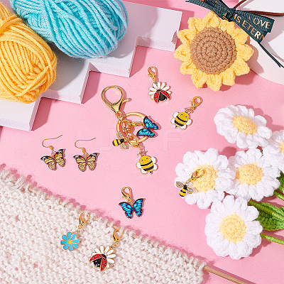 Alloy Enamel Bee & Flower & Ladybird & Butterfly Charm Locking Stitch Markers HJEW-PH01726-1