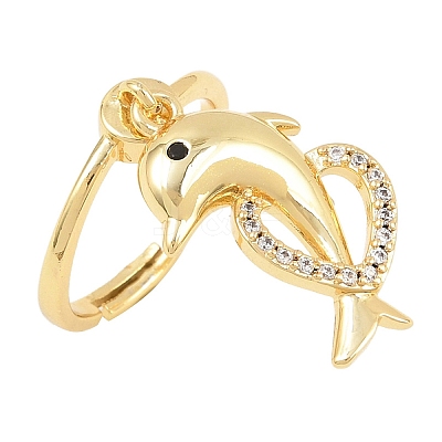 Adjustable Brass Micro Pave Cubic Zirconia Pendant Finger Rings for Women LS-RJEW-A090-01A-G-1