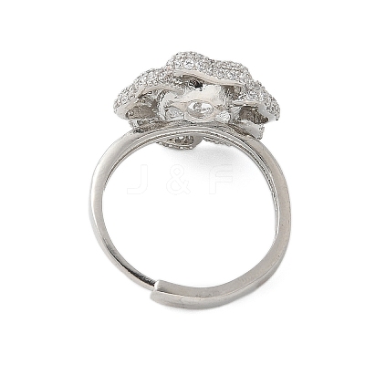 Flower Brass Micro Pave Cubic Zirconia Adjustable Ring Settings KK-K297-03P-1