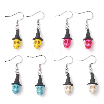 4 Pairs Dyed Synthetic Turquoise Pendants Earrings EJEW-TA00422-1
