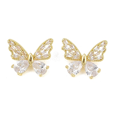 Brass Micro Pave Clear Cubic Zirconia Beads KK-D109-05B-G-1