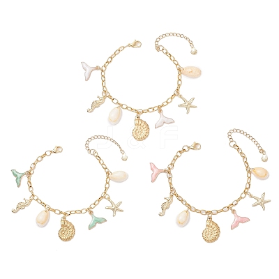 3Pcs 3 Colors Stainless Steel & Alloy Enamel Charm Bracelets BJEW-JB12215-1