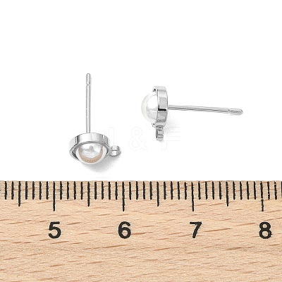 SHEGRACE Brass ABS Imitation Pearl Half Round Stud Earring Findings XGR0101P-118P-1