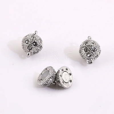 Oval Brass Rhinestone Magnetic Clasps with Loops KK-D507-B-11P-1