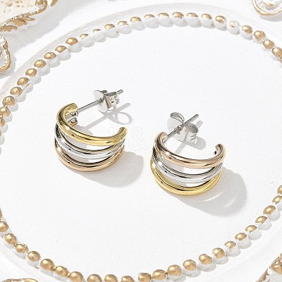 304 Stainless Steel Triple C-Shaped Stud Earrings for Women EJEW-C096-68M-01-1