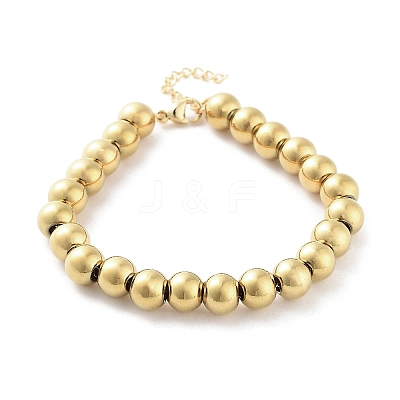 202 Stainless Steel Round Beaded Bracelets for Men Women BJEW-D034-01G-1