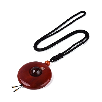 Adjustable Natural Agate Flat Round Pendant Necklaces NJEW-Q350-01B-1