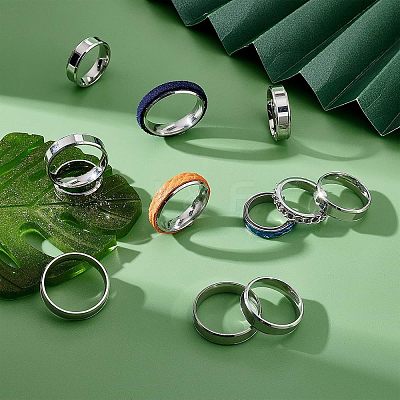 14Pcs 7 Size 201 Stainless Steel Plain Band Ring for Men Women RJEW-DC0001-06B-1