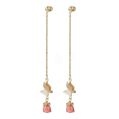 Synthetic Coral Flower Tassel Stud Earrings EJEW-JE06649-1