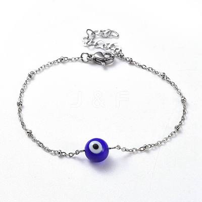 Handmade Lampwork Evil Eye Beads Beaded Bracelets BJEW-JB04462-02-1