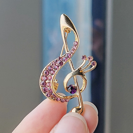 Alloy and Glass Rhinestone Musical Note Brooch PW-WG3A58A-10-1