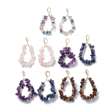 5 Pairs 5 Style Natural Mixed Gemstone Chips Teardrop Dangle Earrings EJEW-JE05074-1