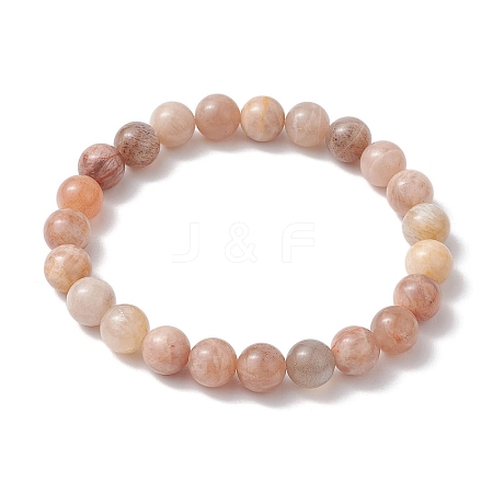 8mm Natural Sunstone Round Beaded Stretch Bracelets BJEW-TA00530-1