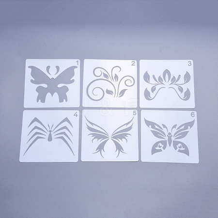  Jewelry Beads Findings Plastic Drawing Painting Stencils Templates, Butterfly Theme, White, 130x130x0.3mm, 6pcs/set