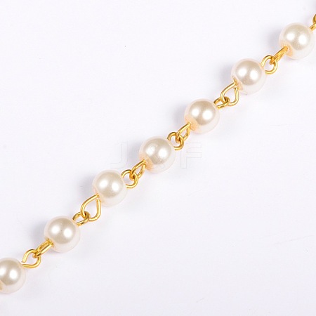 Handmade Round Glass Pearl Beads Chains for Necklaces Bracelets Making AJEW-JB00036-02-1